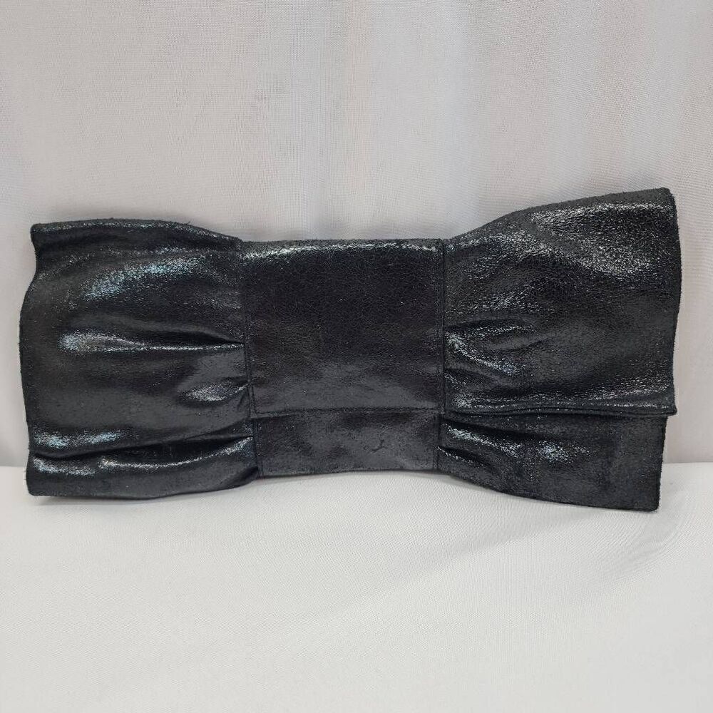Sorpresa Black Soft Leather Bow Clutch Vintage Y2K
